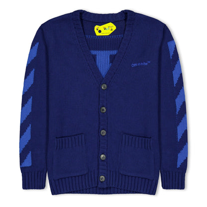 Navy - Front - Off White Childrens-Kids Arrow Rubber Cardigan