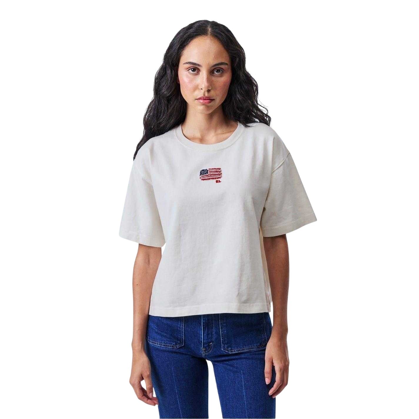 White - Side - Ralph Lauren Womens-Ladies Polo Flag Regular T-Shirt