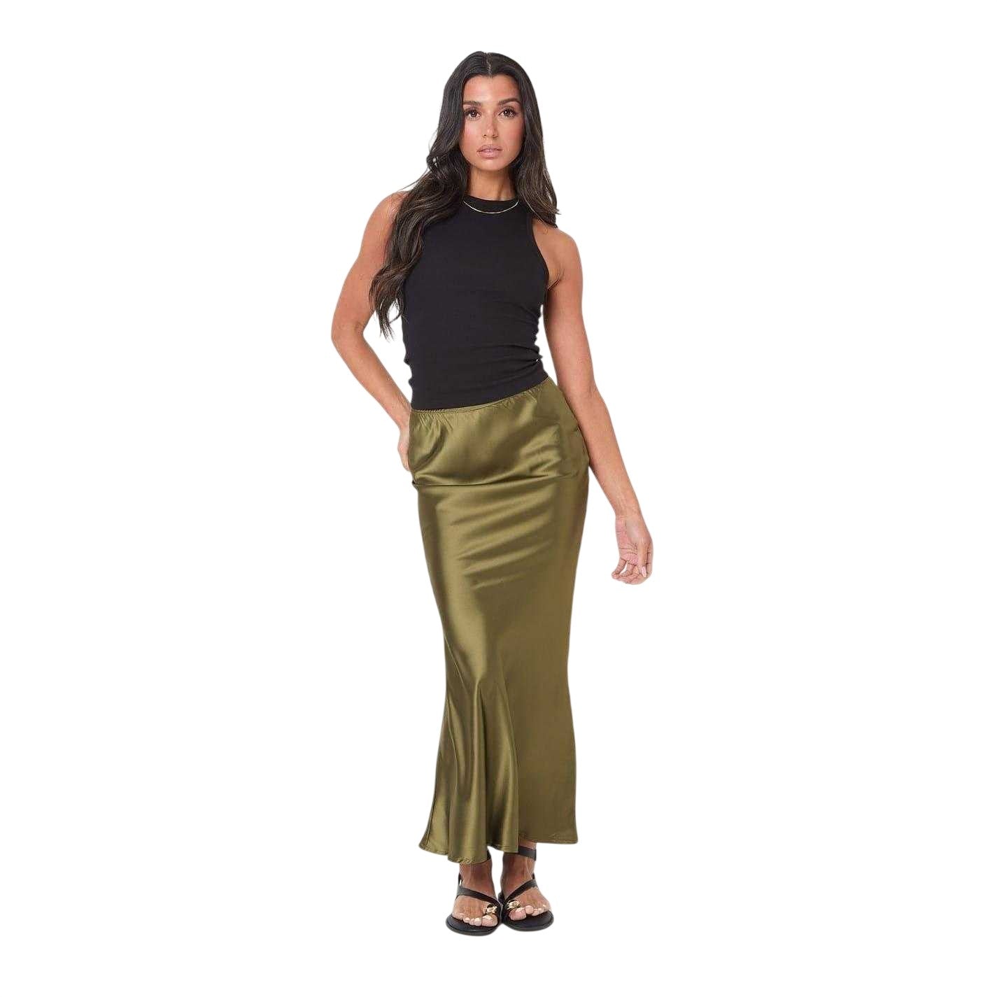Khaki Green - Lifestyle - I Saw It First Womens-Ladies Satin Maxi Skirt