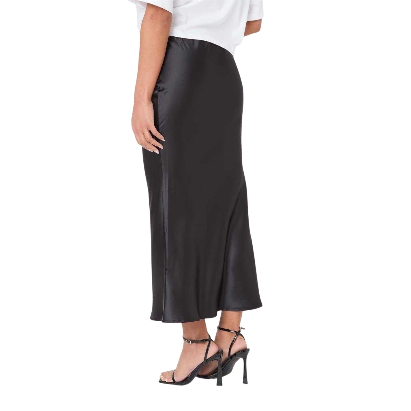 Black - Back - I Saw It First Womens-Ladies Satin Maxi Skirt