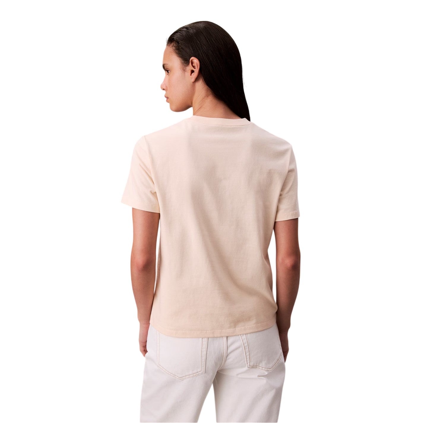 Sand - Back - Calvin Klein Womens-Ladies Monogram Crew Neck T-Shirt