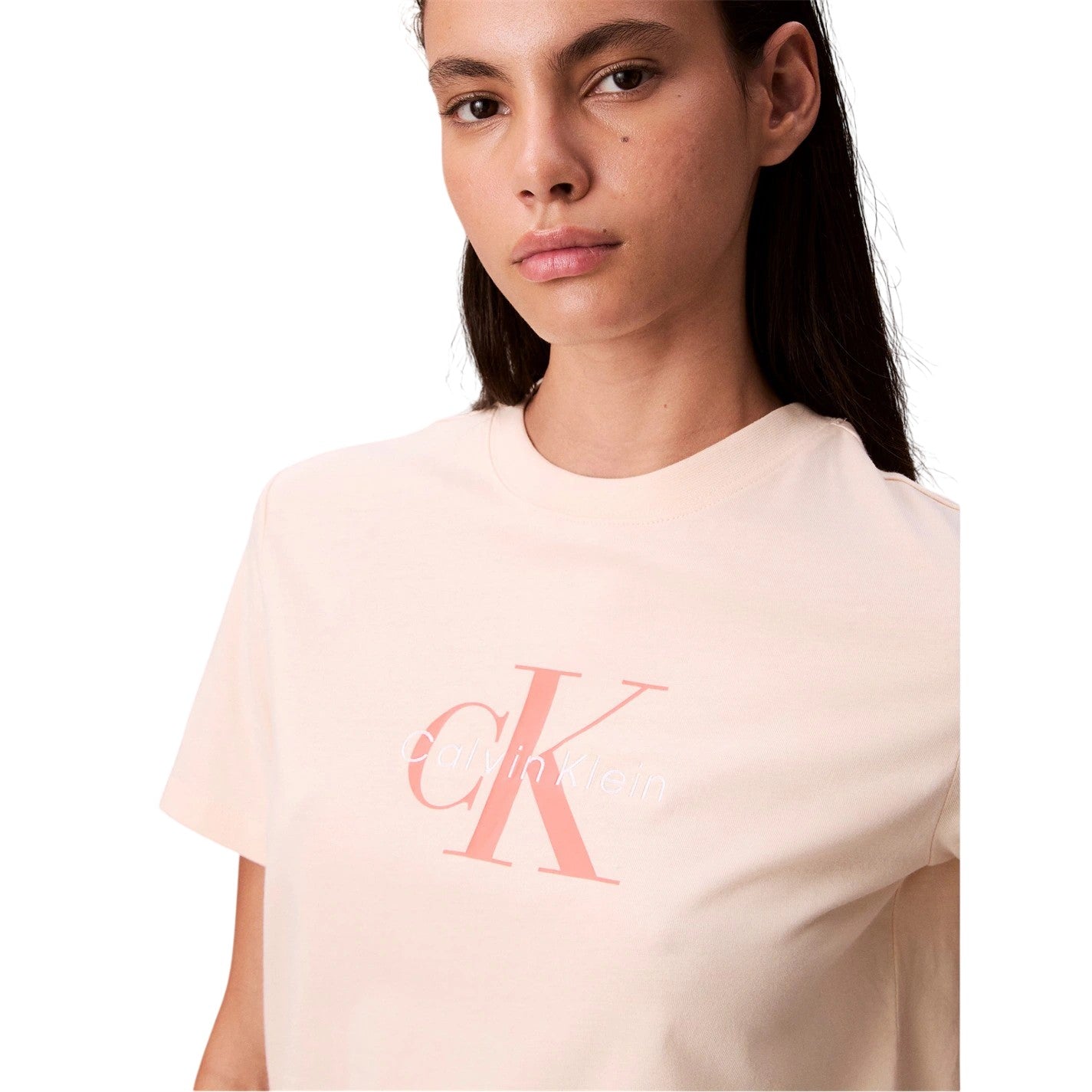 Sand - Side - Calvin Klein Womens-Ladies Monogram Crew Neck T-Shirt