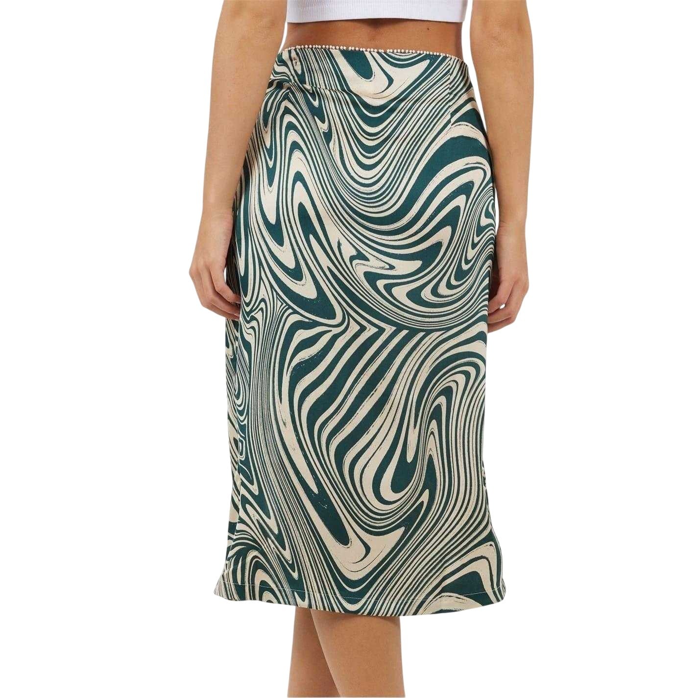 Green - Back - Brave Soul Womens-Ladies Swirl Print Midi Skirt