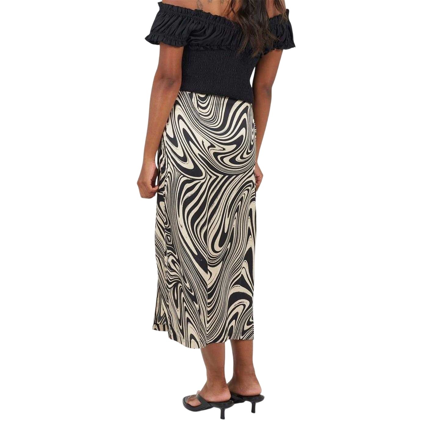 Black - Back - Brave Soul Womens-Ladies Swirl Print Midi Skirt