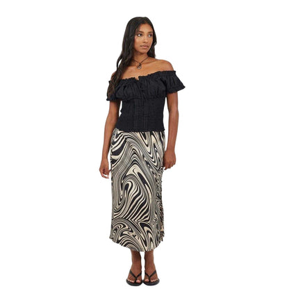 Black - Lifestyle - Brave Soul Womens-Ladies Swirl Print Midi Skirt