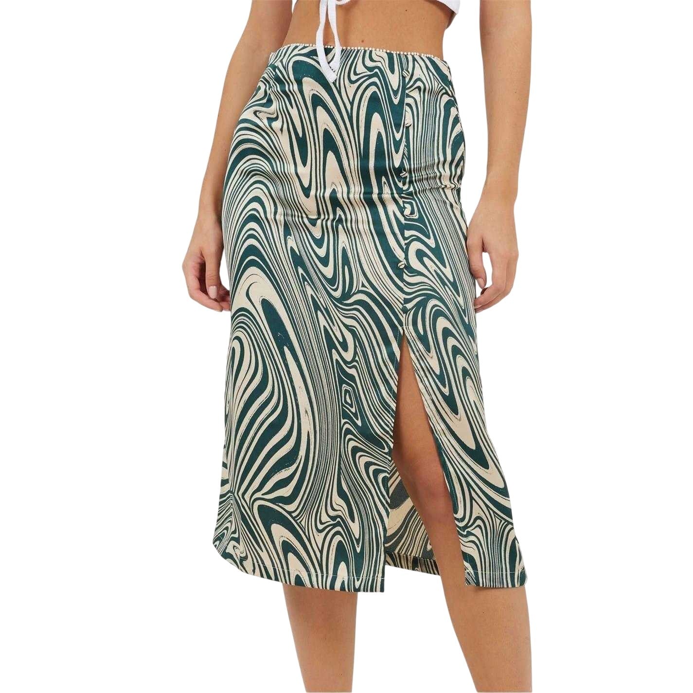 Green - Front - Brave Soul Womens-Ladies Swirl Print Midi Skirt