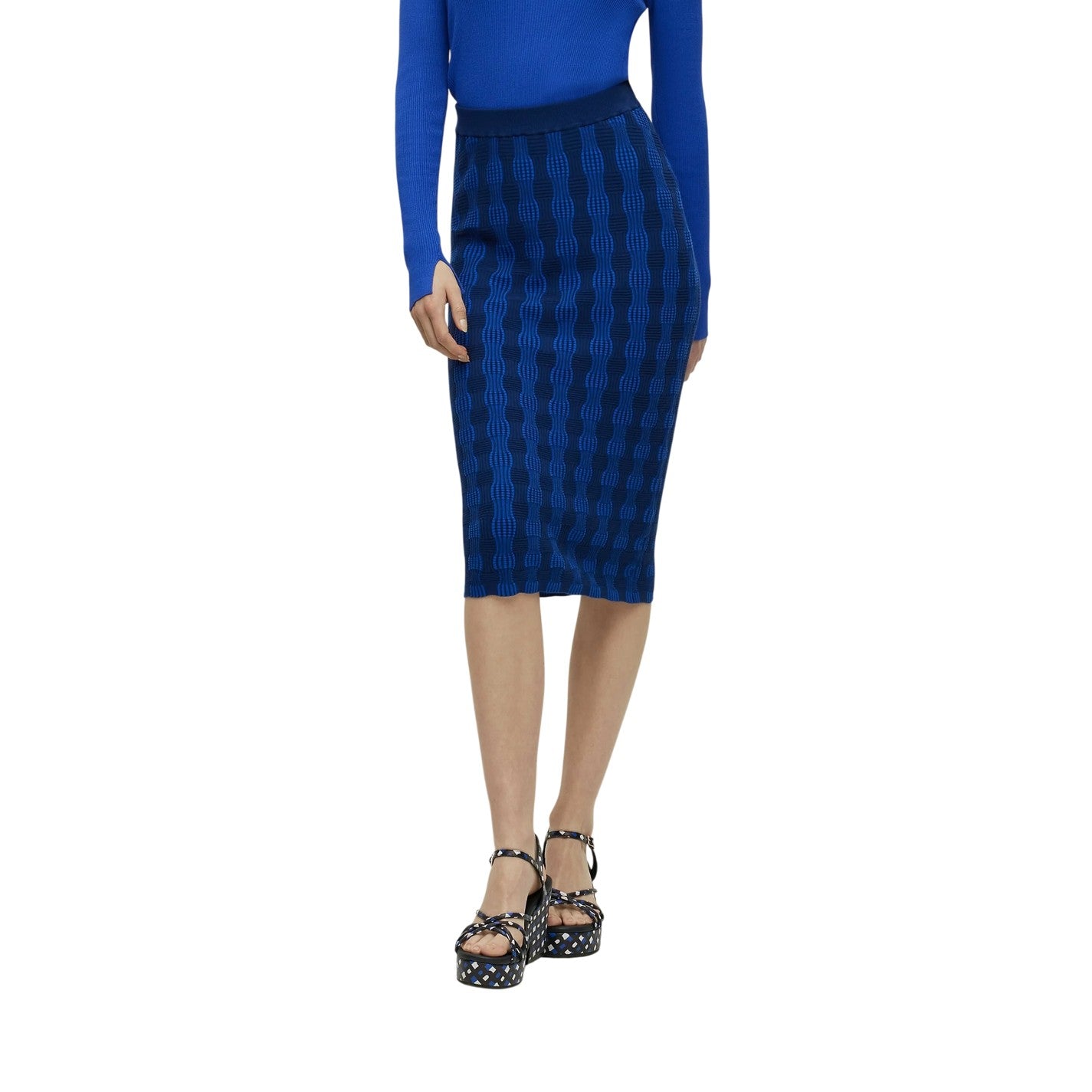 Blue-Black - Side - Boss Womens-Ladies Patterned Midi Skirt