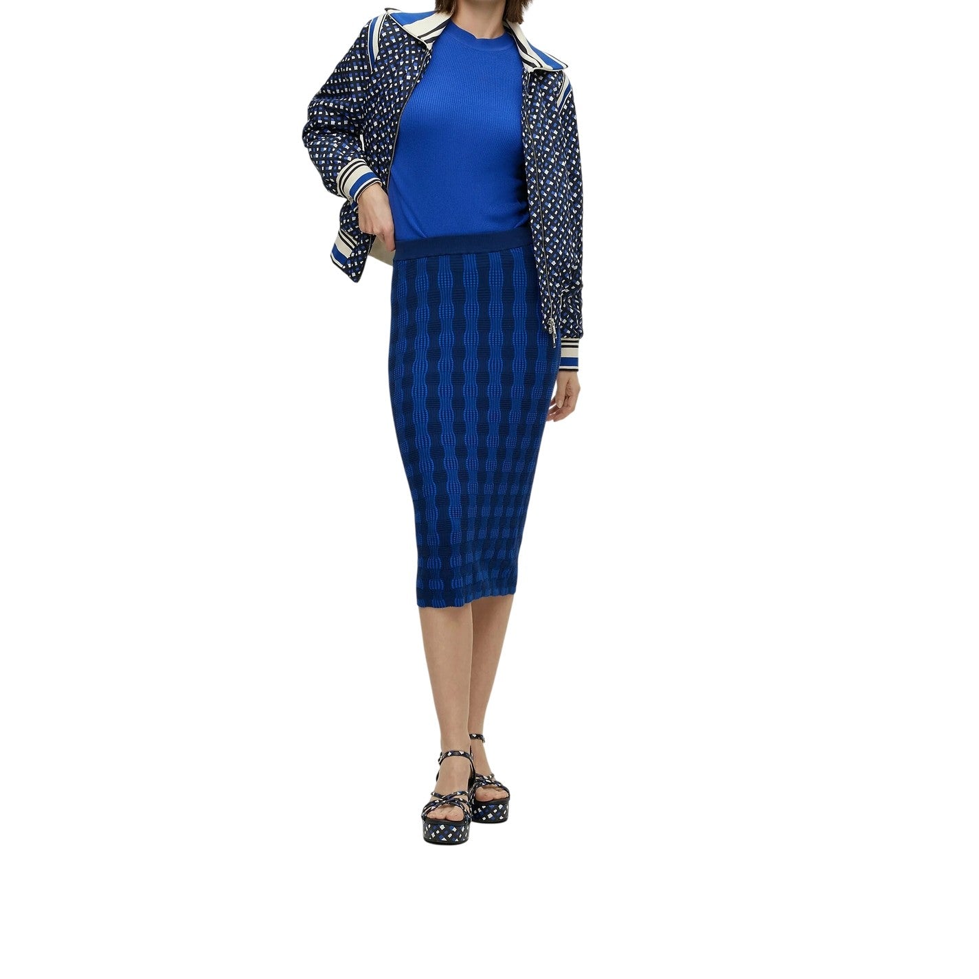Blue-Black - Lifestyle - Boss Womens-Ladies Patterned Midi Skirt