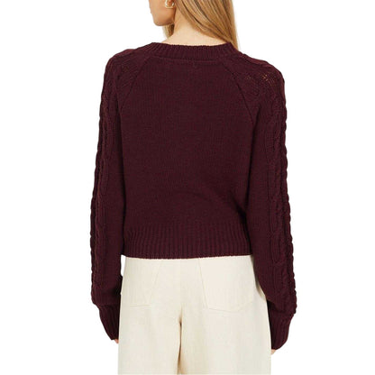 Wine - Back - Brave Soul Womens-Ladies Cable Knit Raglan Cardigan