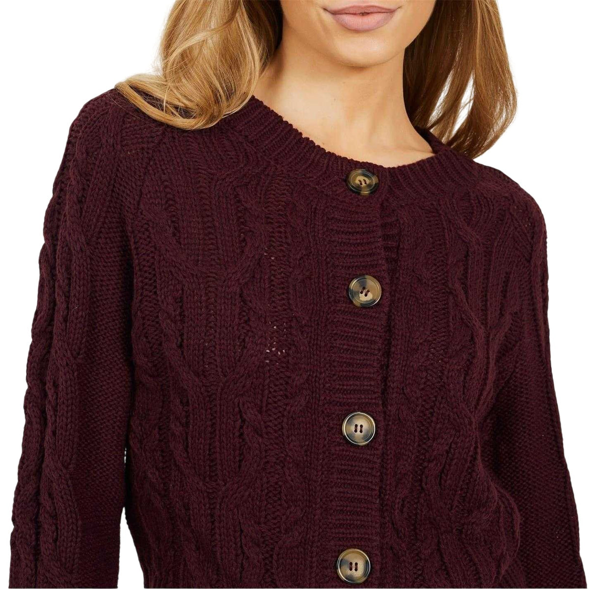 Wine - Side - Brave Soul Womens-Ladies Cable Knit Raglan Cardigan