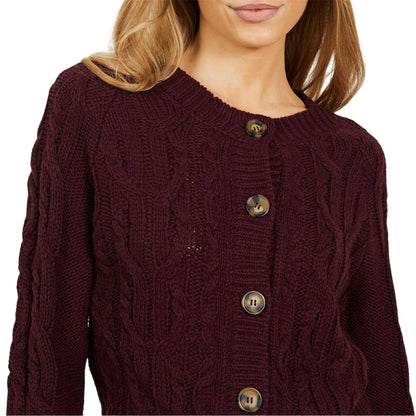Wine - Side - Brave Soul Womens-Ladies Cable Knit Raglan Cardigan