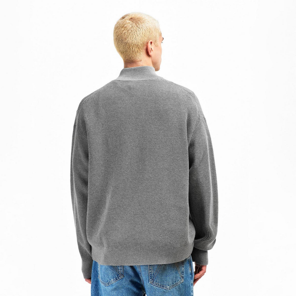 Grey Heather - Lifestyle - Calvin Klein Mens Waffle Knit Quarter Zip Jumper