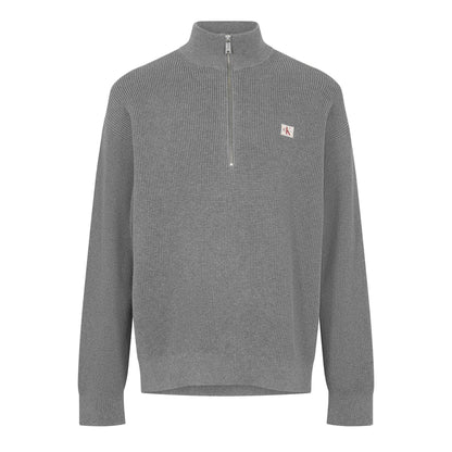 Grey Heather - Front - Calvin Klein Mens Waffle Knit Quarter Zip Jumper
