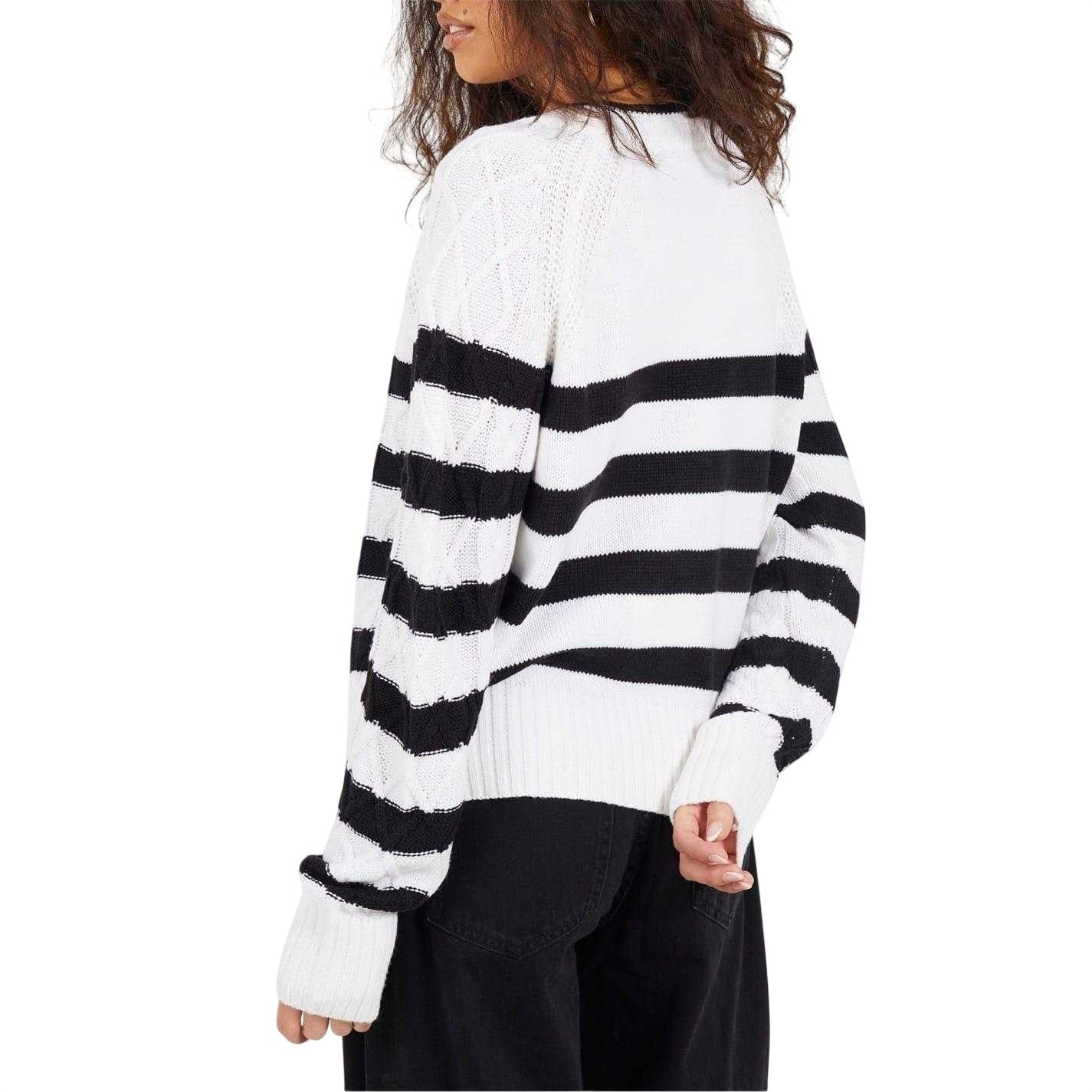 Ivory-Black - Back - Brave Soul Womens-Ladies Striped Cable Knit Jumper