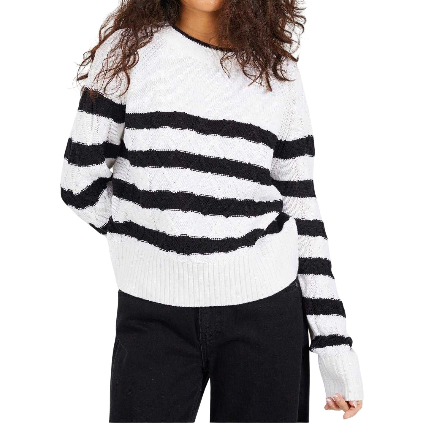 Ivory-Black - Front - Brave Soul Womens-Ladies Striped Cable Knit Jumper