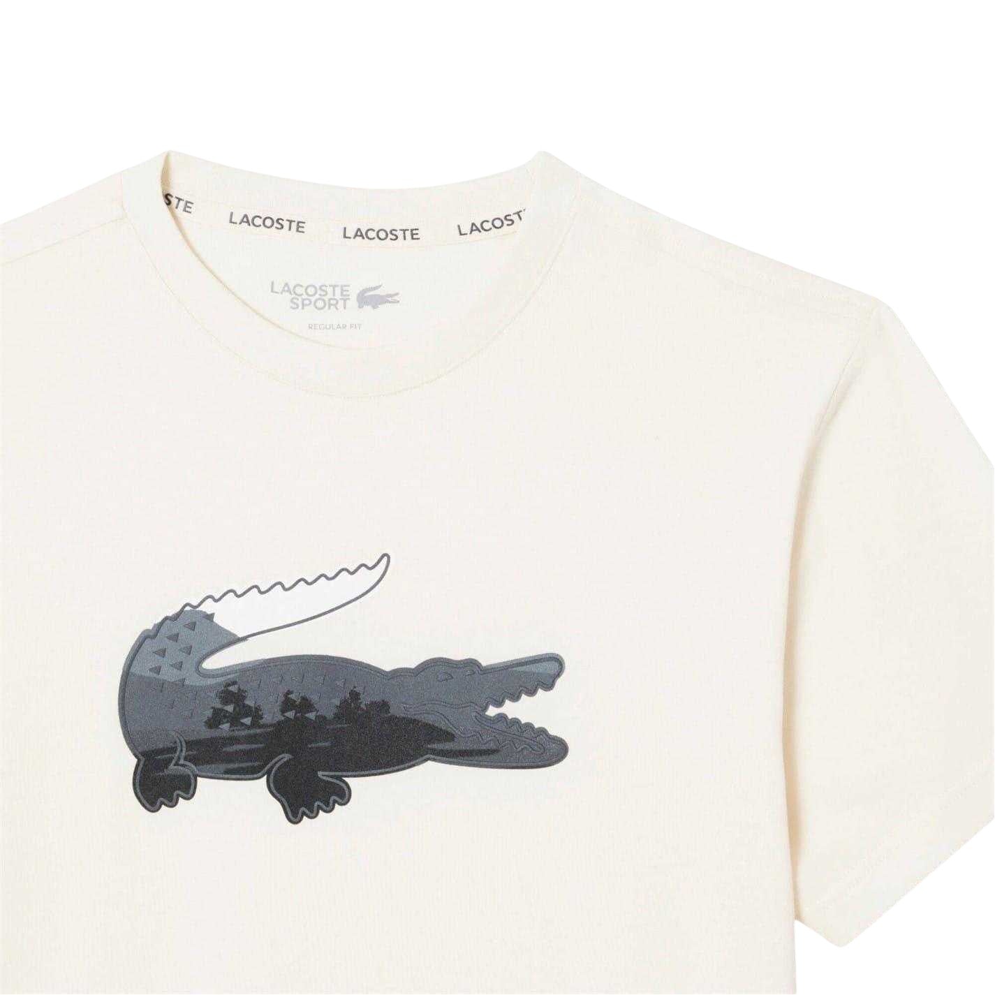 White - Side - Lacoste Mens Crocodile Print Jersey T-Shirt