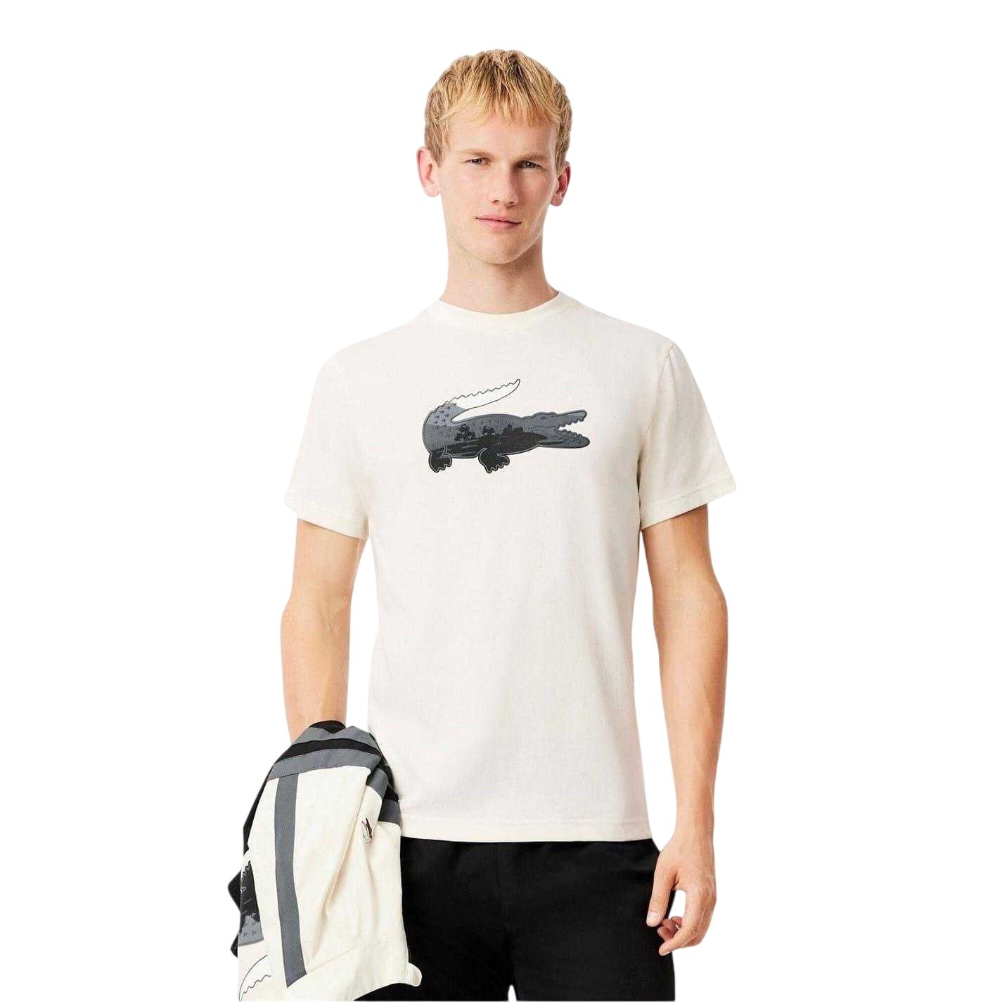 White - Lifestyle - Lacoste Mens Crocodile Print Jersey T-Shirt