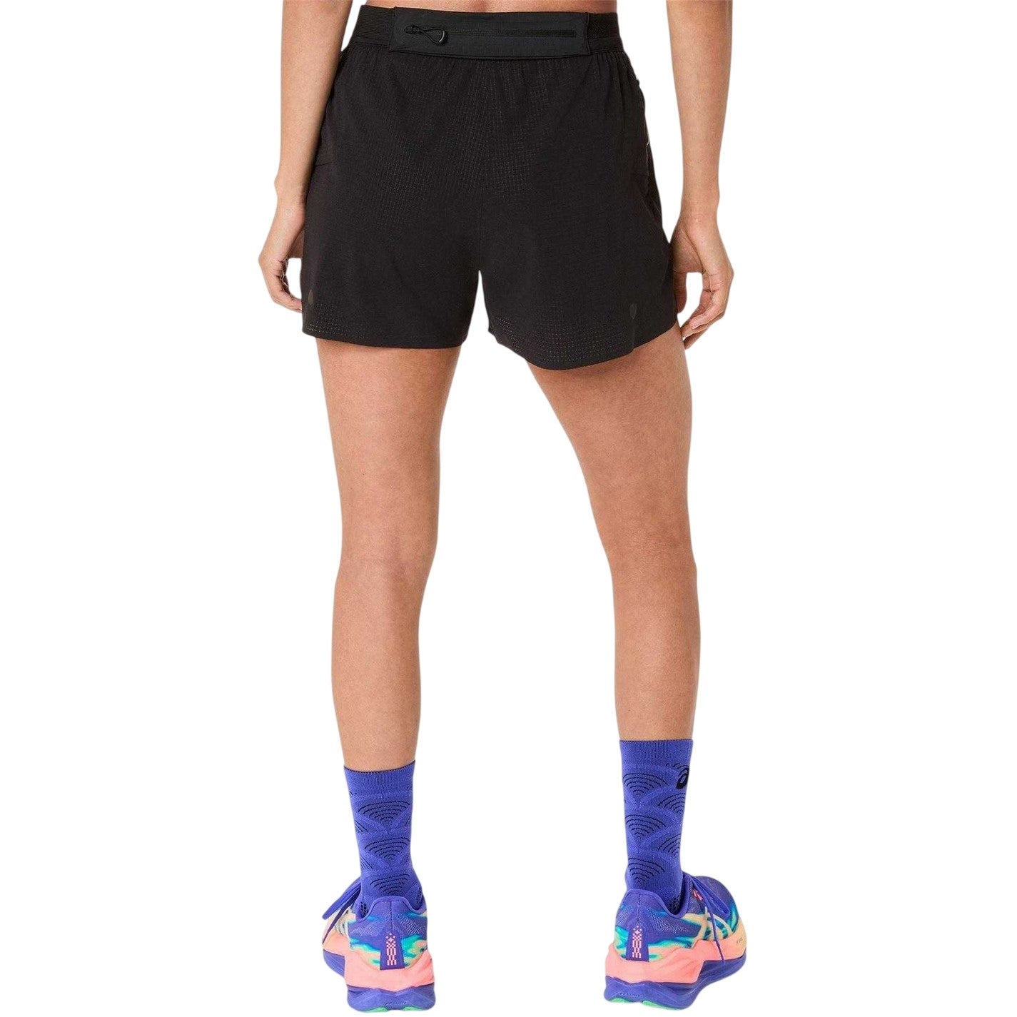 Black - Back - Asics Womens-Ladies Logo Split Hem Running Shorts
