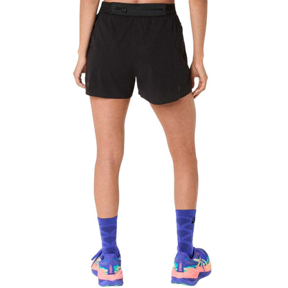 Black - Back - Asics Womens-Ladies Logo Split Hem Running Shorts