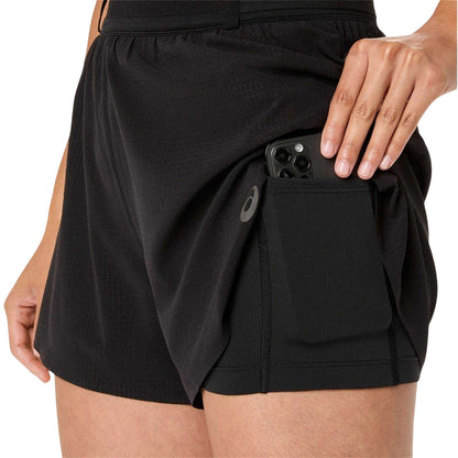 Black - Side - Asics Womens-Ladies Logo Split Hem Running Shorts