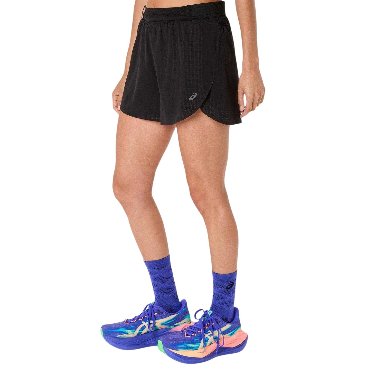 Black - Front - Asics Womens-Ladies Logo Split Hem Running Shorts