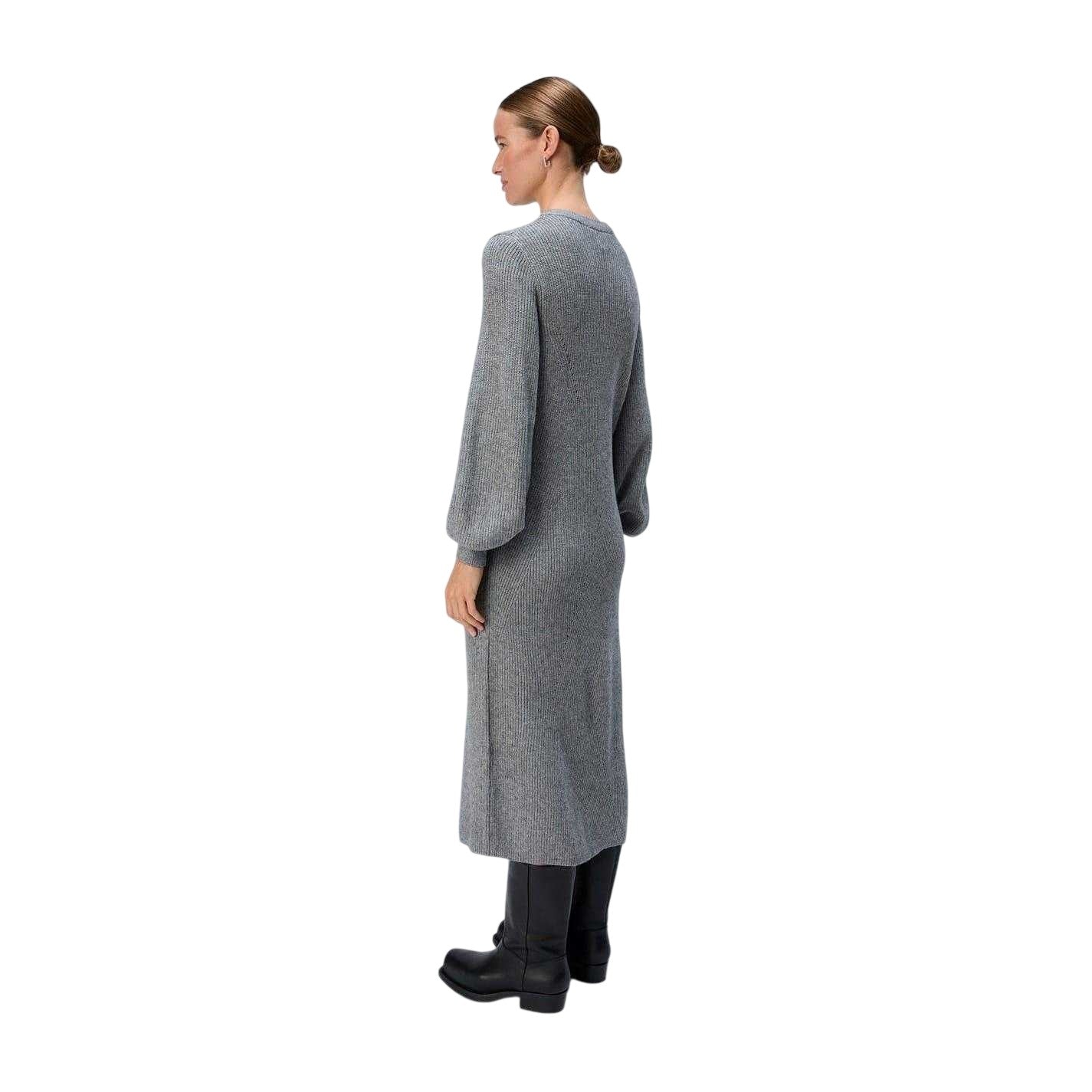 Medium Grey - Back - Object Womens-Ladies Ditte Ribbed Crew Neck Sweater Dress