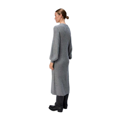 Medium Grey - Back - Object Womens-Ladies Ditte Ribbed Crew Neck Sweater Dress