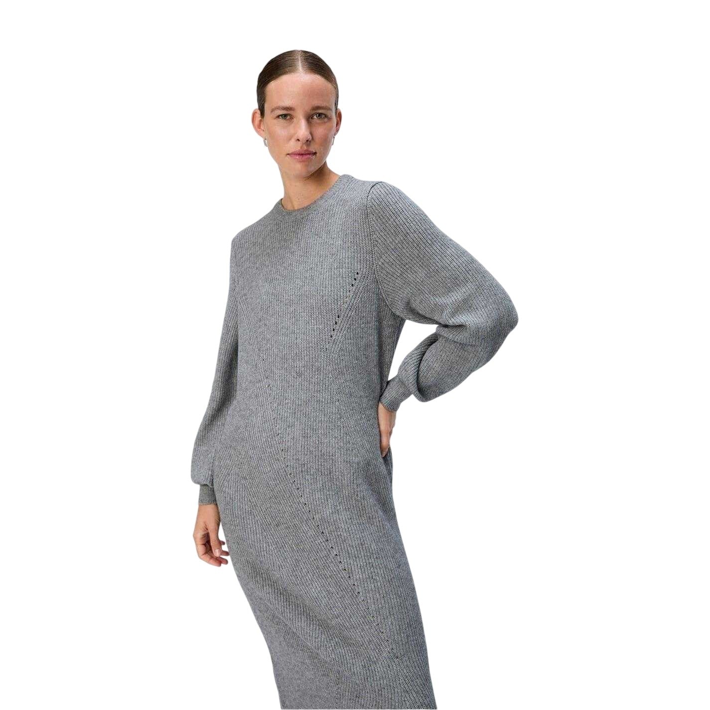 Medium Grey - Side - Object Womens-Ladies Ditte Ribbed Crew Neck Sweater Dress