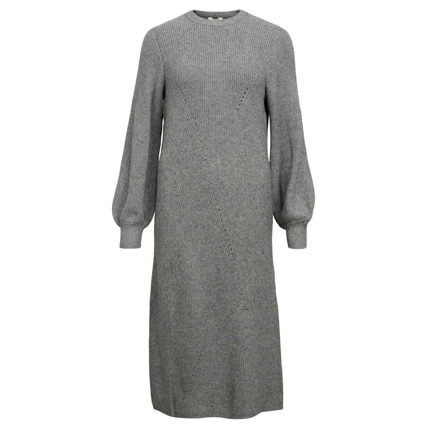 Medium Grey - Front - Object Womens-Ladies Ditte Ribbed Crew Neck Sweater Dress