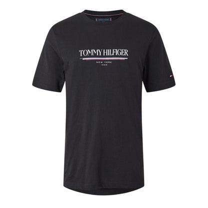 Black - Front - Tommy Hilfiger Mens 1985 Lettering Crew Neck Regular T-Shirt