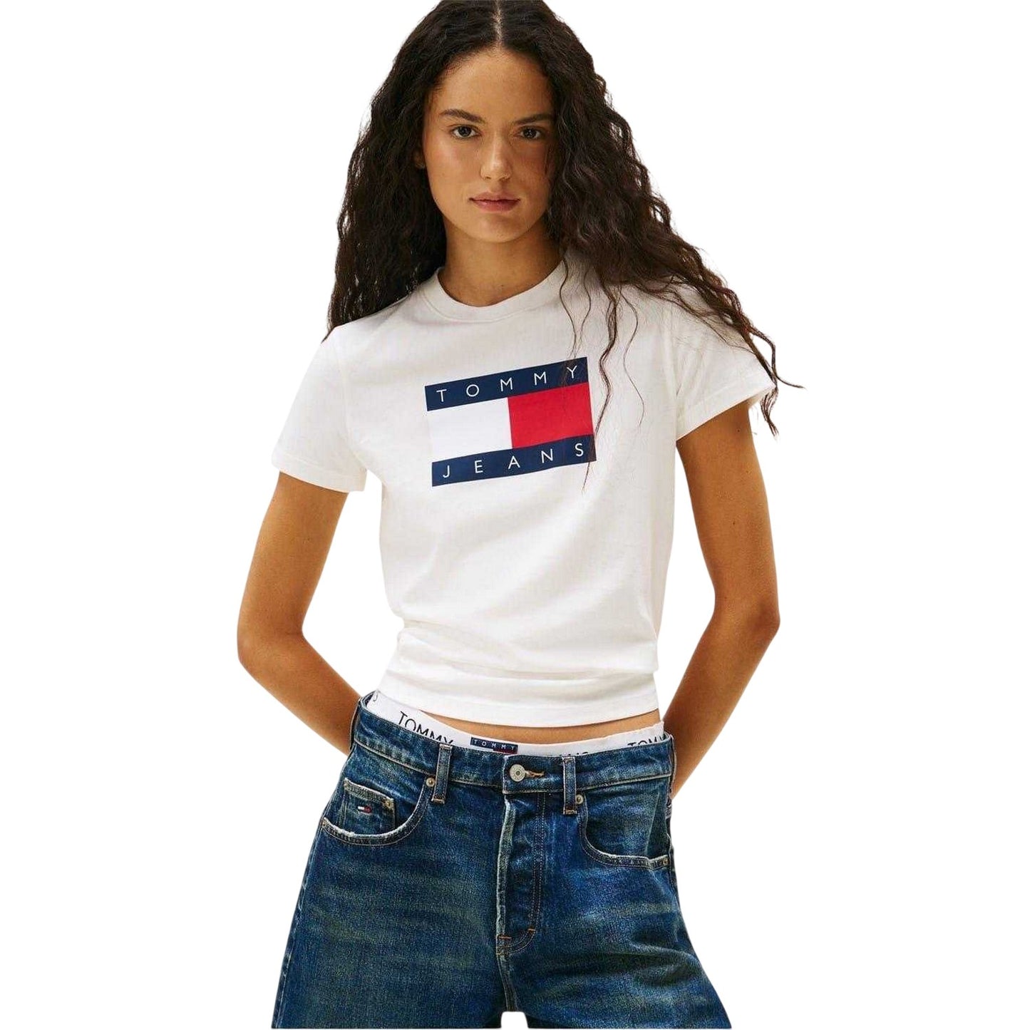 Ecru - Side - Tommy Jeans Mens Badge Ribbed Regular T-Shirt