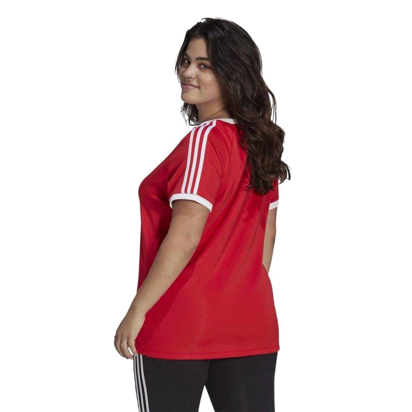 Red - Back - Adidas Womens-Ladies 3 Stripes Slim T-Shirt