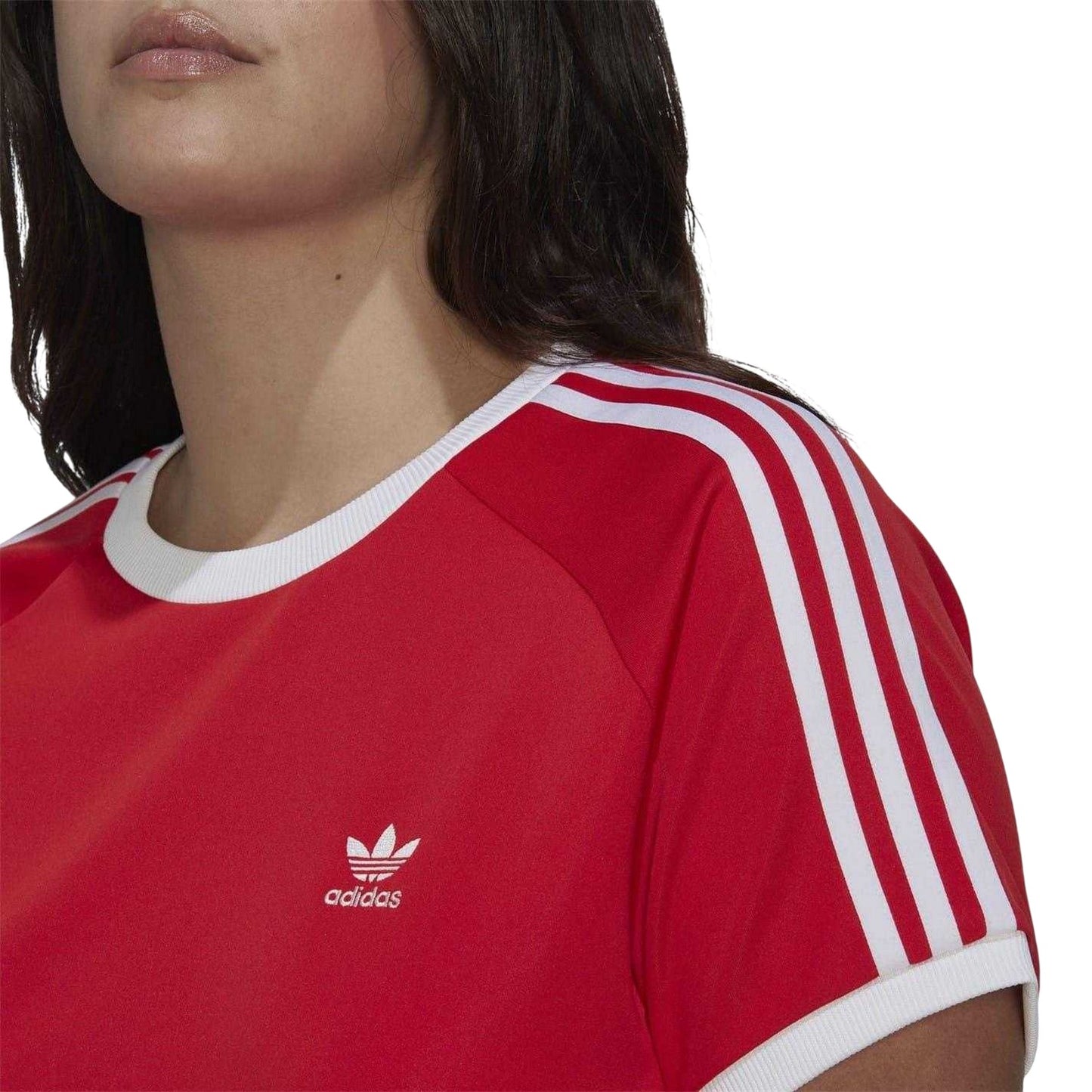 Red - Side - Adidas Womens-Ladies 3 Stripes Slim T-Shirt