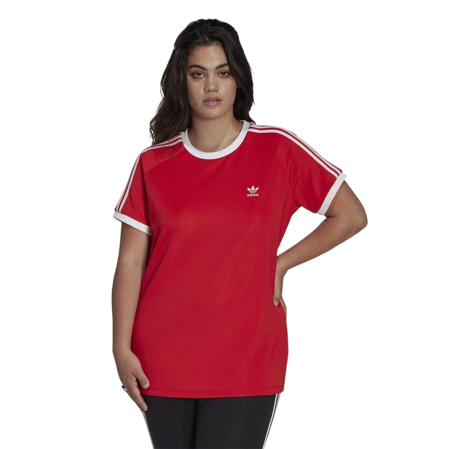 Red - Lifestyle - Adidas Womens-Ladies 3 Stripes Slim T-Shirt