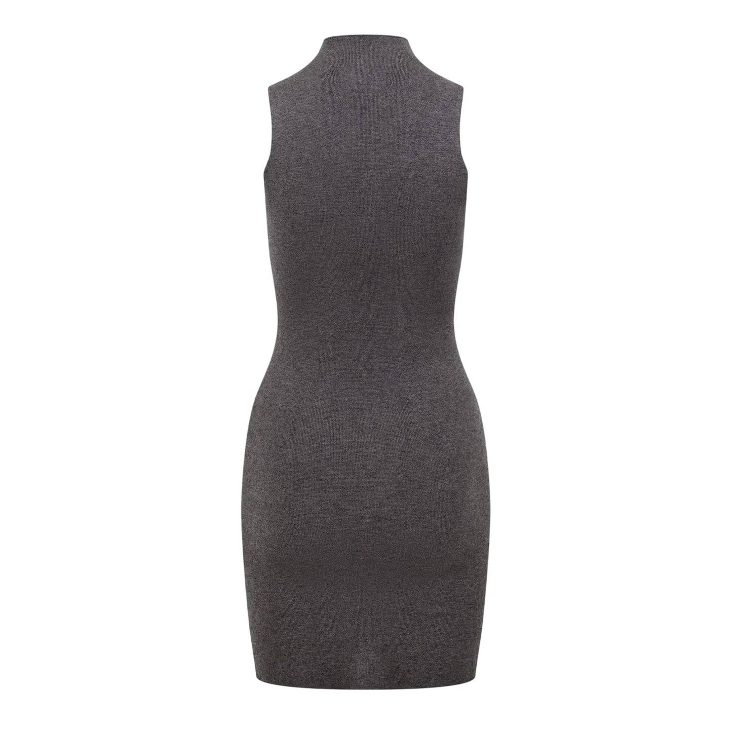 Grey - Back - Jack Wills Womens-Ladies Ribbed High Collar Slim Mini Dress