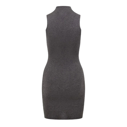 Grey - Back - Jack Wills Womens-Ladies Ribbed High Collar Slim Mini Dress