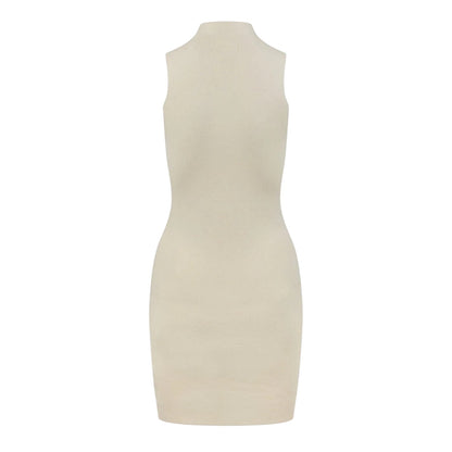Vintage White - Back - Jack Wills Womens-Ladies Ribbed High Collar Slim Mini Dress