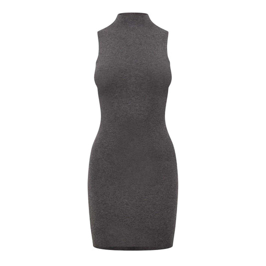 Grey - Front - Jack Wills Womens-Ladies Ribbed High Collar Slim Mini Dress