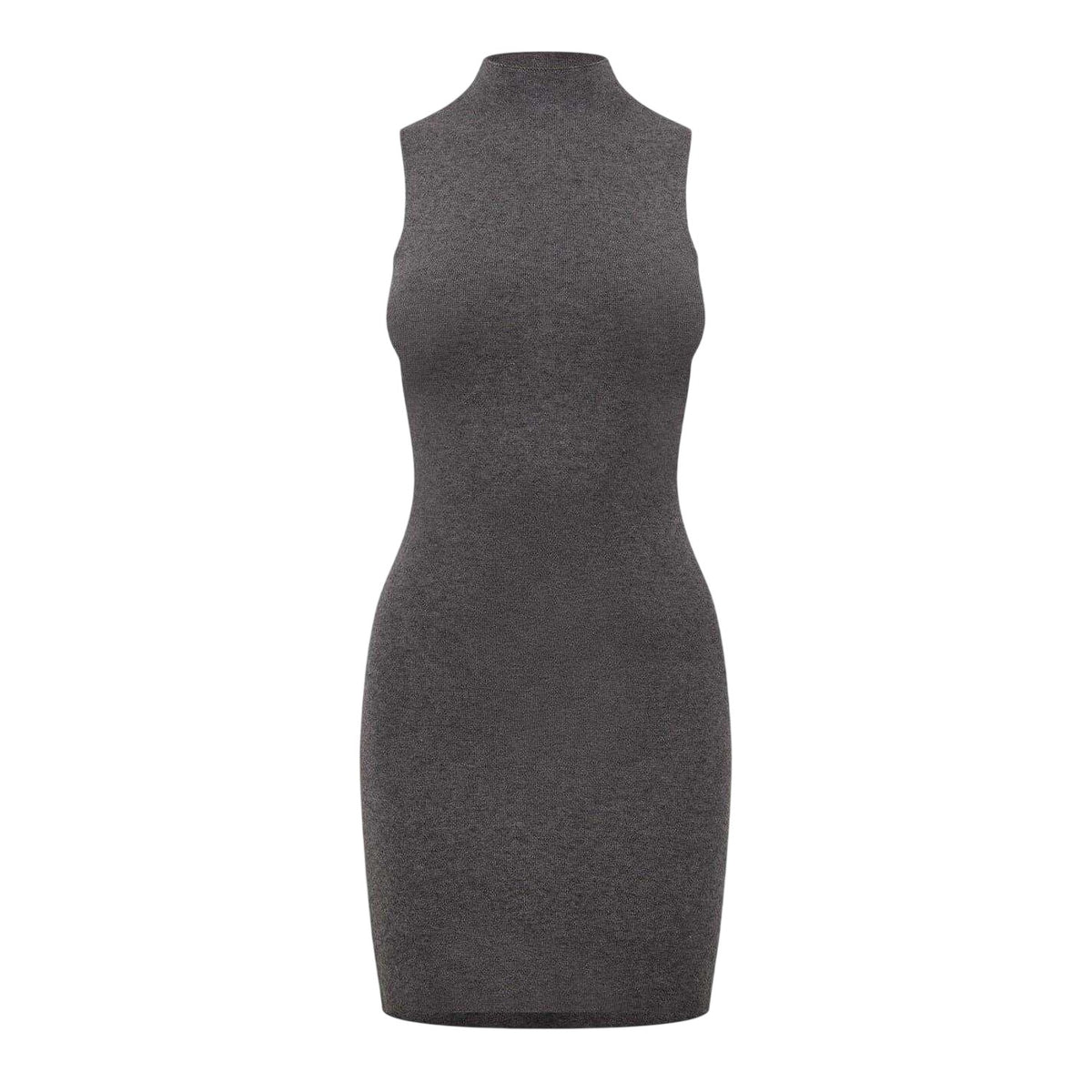 Grey - Front - Jack Wills Womens-Ladies Ribbed High Collar Slim Mini Dress