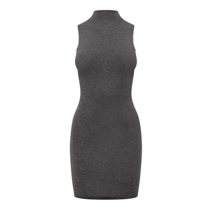 Grey - Front - Jack Wills Womens-Ladies Ribbed High Collar Slim Mini Dress