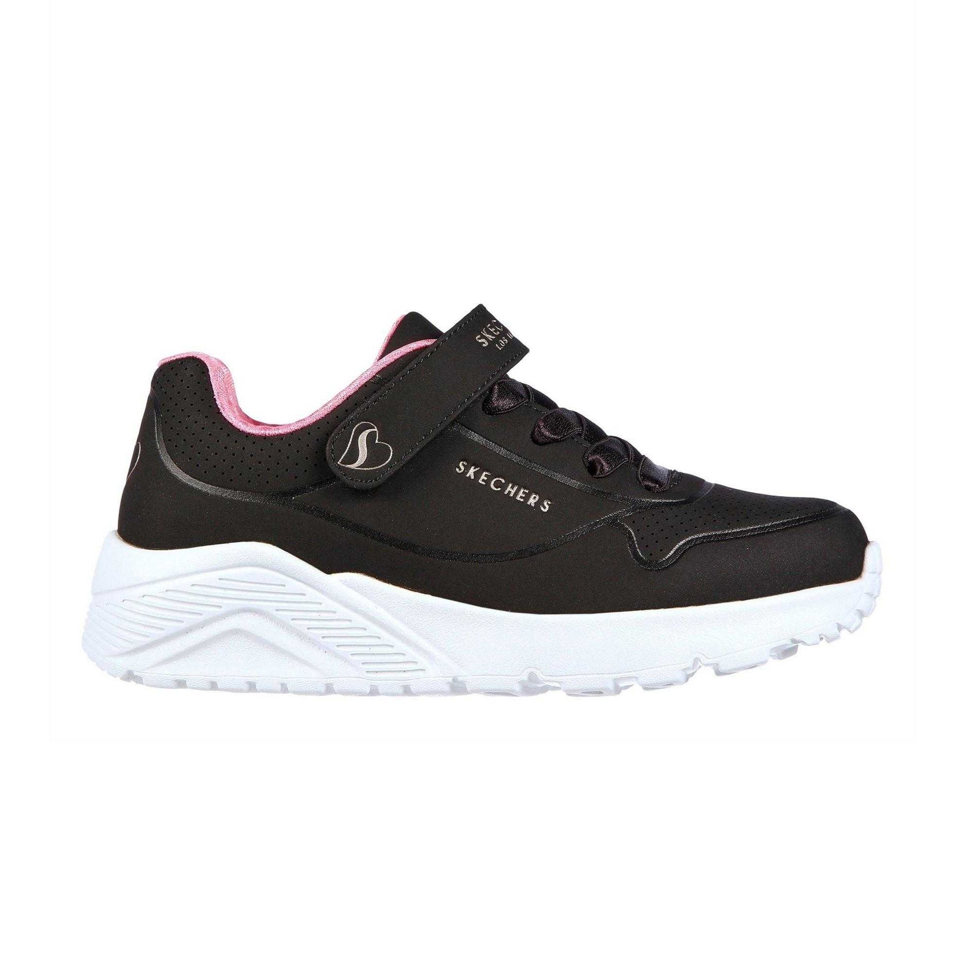 Black-Pink - Side - Skechers Girls Street Uno Lite Perforated Trainers