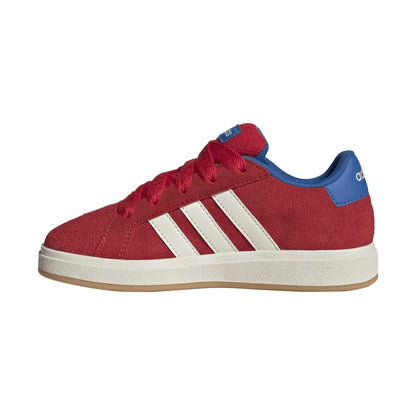 Red - Side - Adidas Childrens-Kids Grand Court 00s Suede Flat Trainers