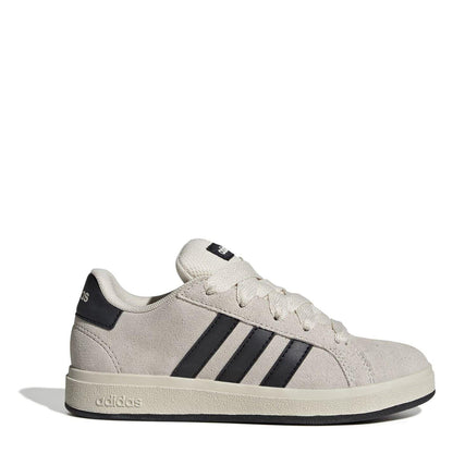 White-Black - Front - Adidas Childrens-Kids Grand Court 00s Suede Flat Trainers