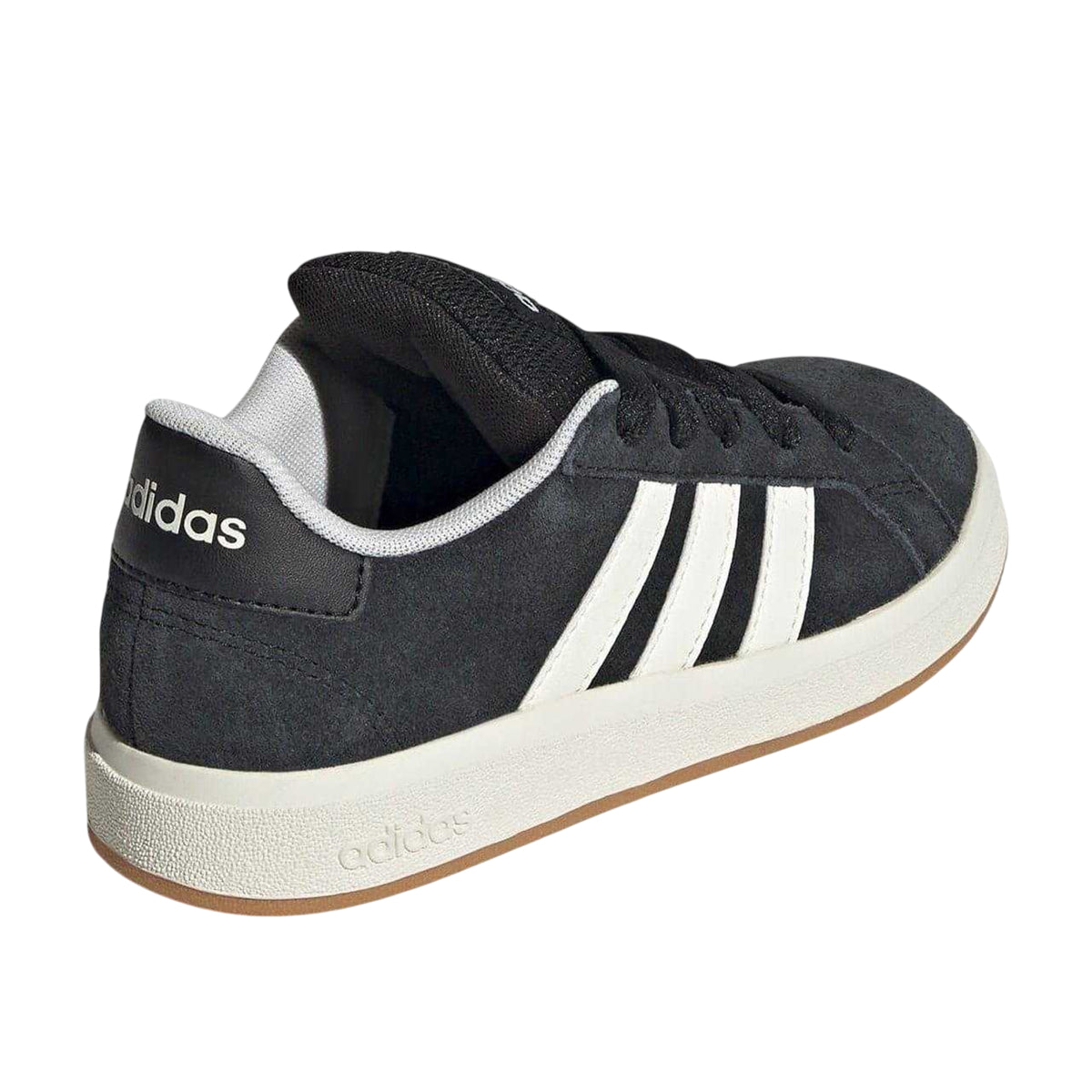 Black-Gum - Back - Adidas Childrens-Kids Grand Court 00s Suede Flat Trainers