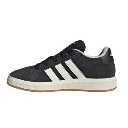 Black-Gum - Side - Adidas Childrens-Kids Grand Court 00s Suede Flat Trainers