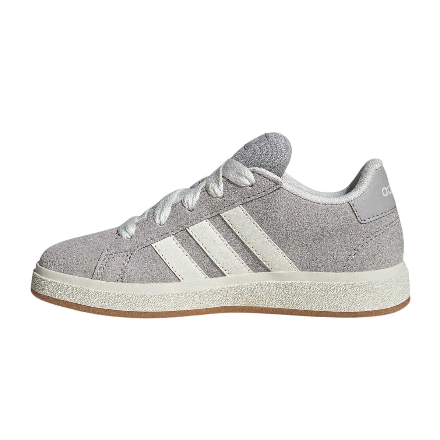 Grey - Side - Adidas Childrens-Kids Grand Court 00s Suede Flat Trainers