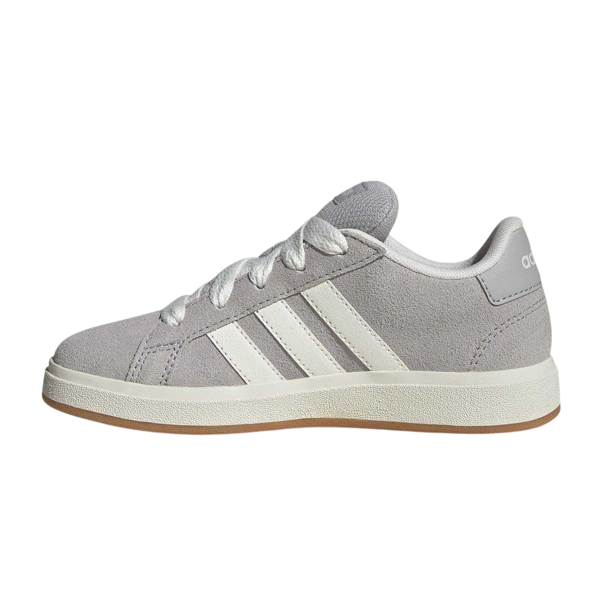Grey - Side - Adidas Childrens-Kids Grand Court 00s Suede Flat Trainers
