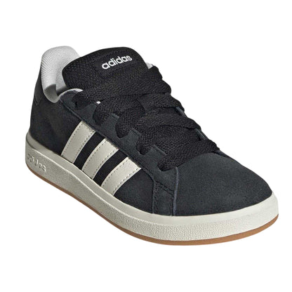 Black-Gum - Front - Adidas Childrens-Kids Grand Court 00s Suede Flat Trainers
