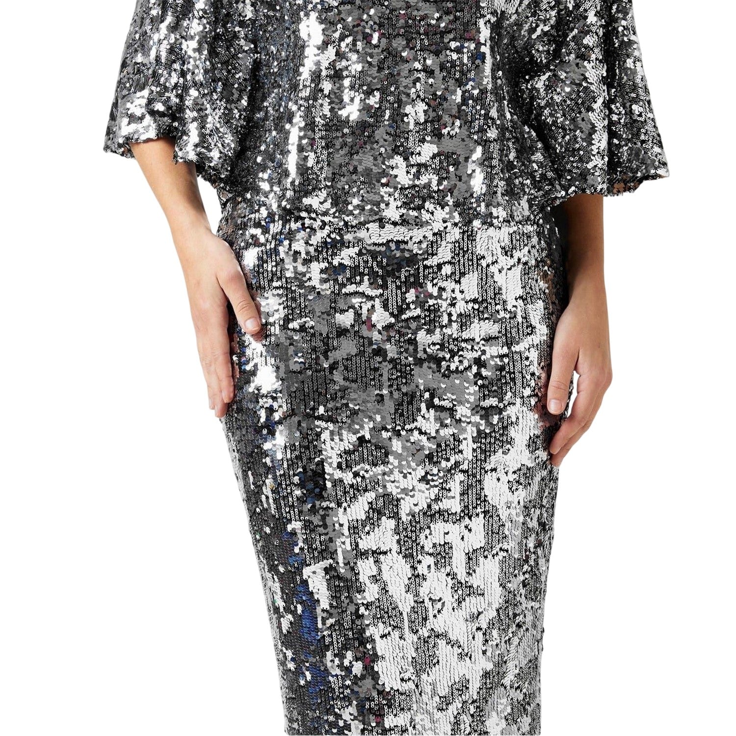Silver - Side - Biba Womens-Ladies Sequin Midi Skirt