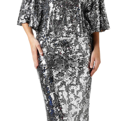Silver - Side - Biba Womens-Ladies Sequin Midi Skirt